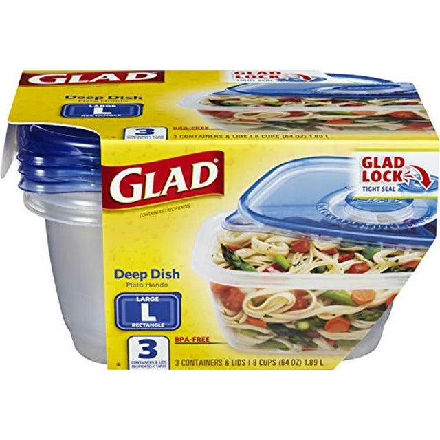 GladWare Food Storage Containers, Large Rectangle Holds 64 Ounces of Food 3 pk