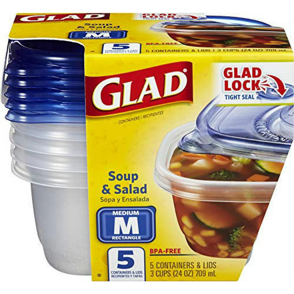 GladWare Soup & Salad Food Storage Containers for Everyday Use 24 oz 5 pk