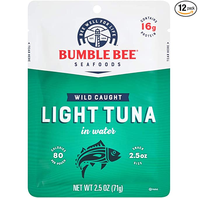 BUMBLE BEE Premium Light Tuna Pouch in Water, Ready to Eat Tuna Fish