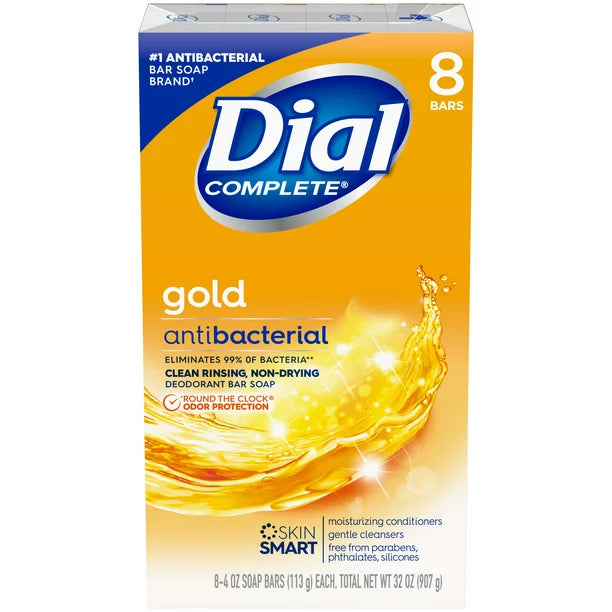 Dial Complete Antibacterial Deodorant Bar Soap, Gold, 8 Bars