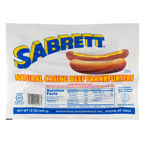 Sabrett Natural Casing Beef Frankfurters - 6 ct