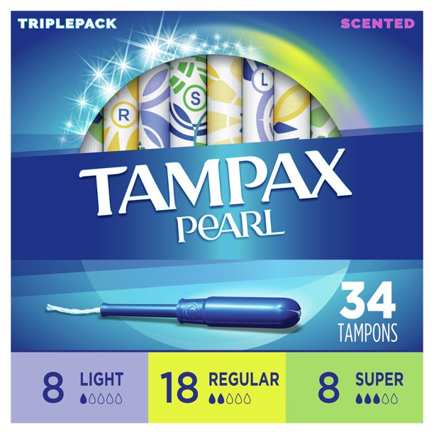 Tampax Pearl Tampons, Triple Pack, Light/Reg/Sup, Scented, 34 Ct