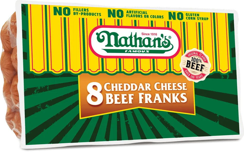 Nathan's Famous Cheddar Cheese Beef Franks - 8 Pack
