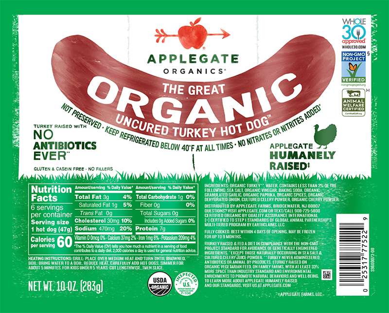 Applegate Organics® The Great Organic Uncured Turkey Hot Dog™ Brand