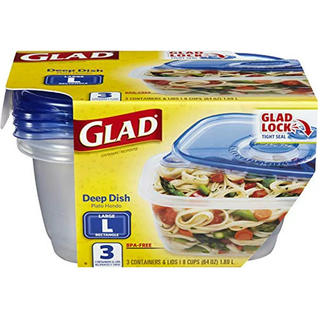 Large Rectangle Food Storage, Food Containers Hold up to 64 Ounces of Food  -Glad