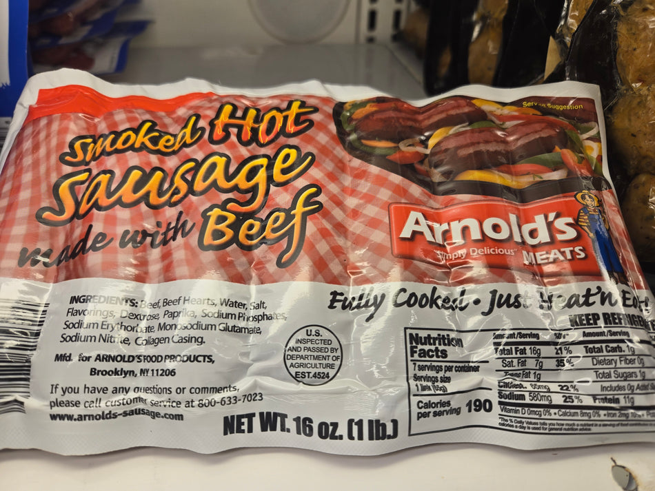 Arnolds Red Hot’S Smoked Beef Sausage