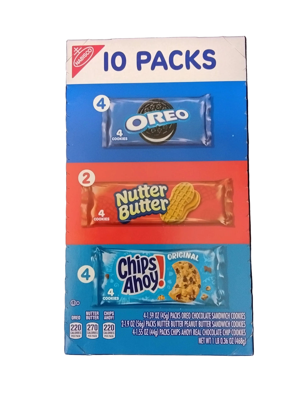 Nabisco 10 packs  4oreo , 2nutter butter, 4chips Ahoy
