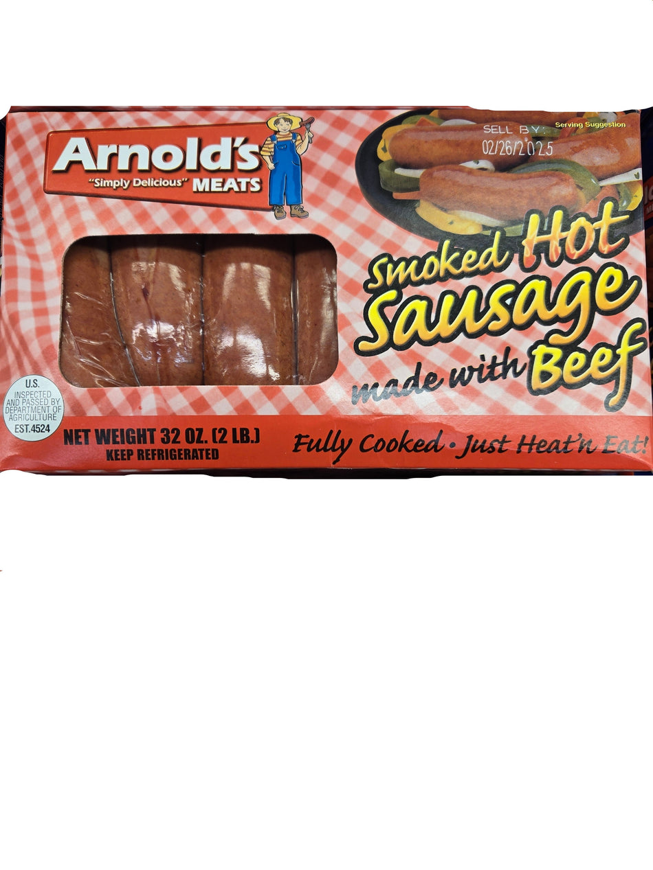 Caroline Smoked Hot Beef Sausage. 1 BOX