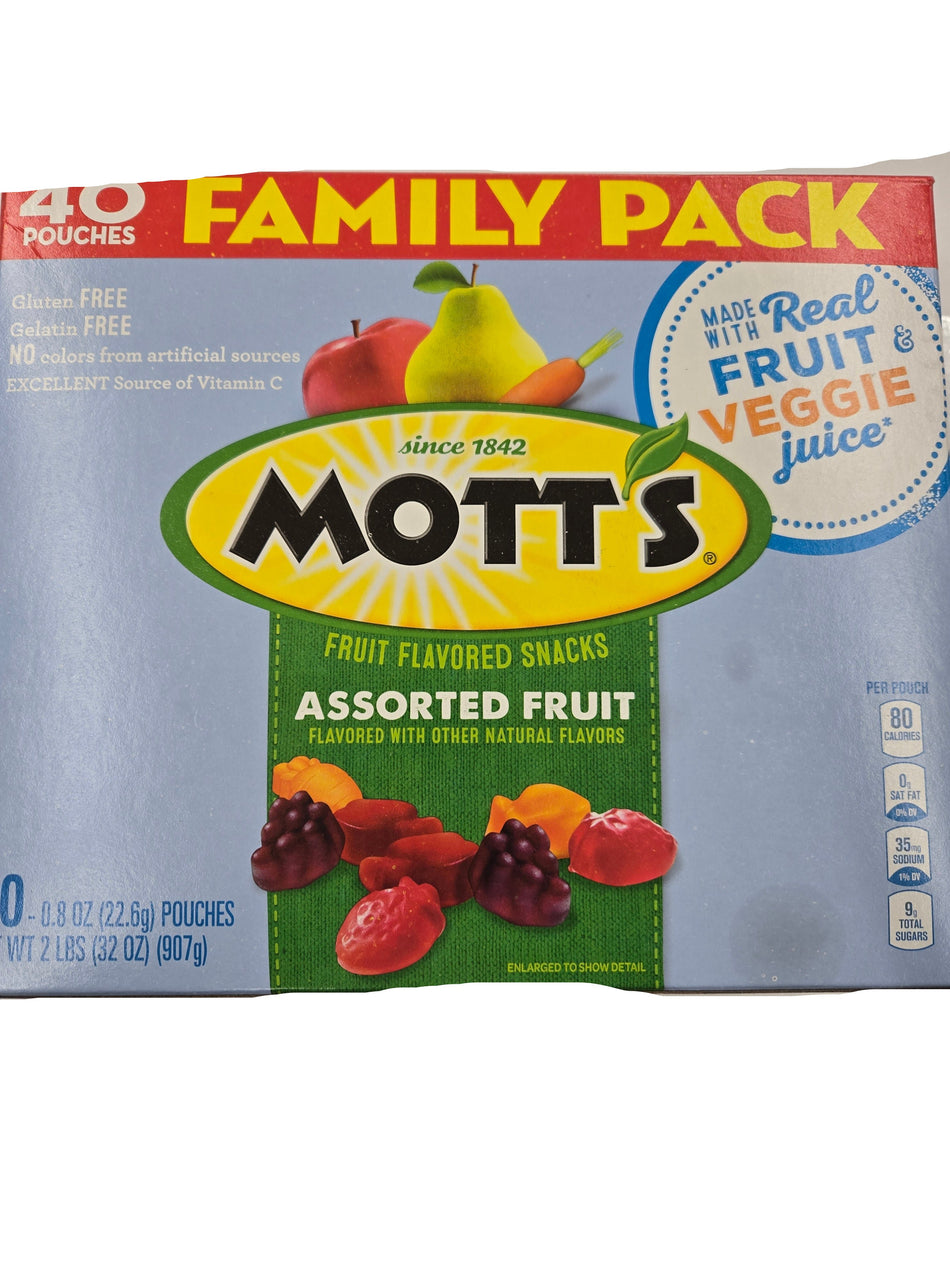 Mott's Fruit Flavored Snacks, Assorted Fruit, Pouches, 40 ct