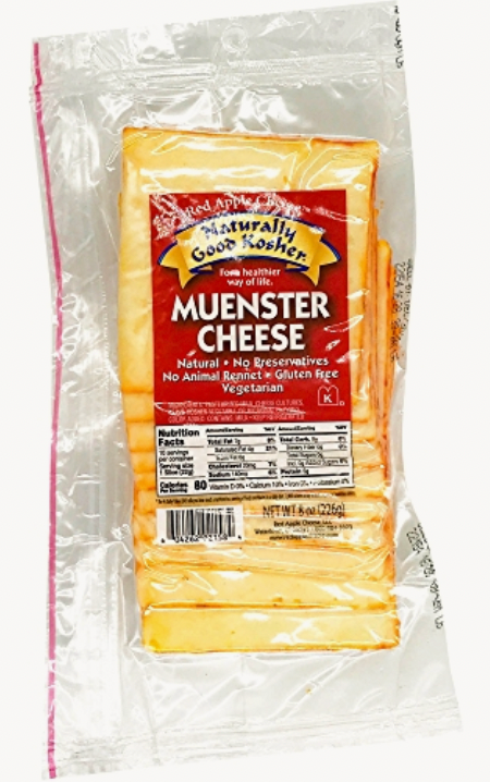 Red Apple Cheese Naturally Good Kosher Sliced Kosher Muenster Cheese, 8 oz